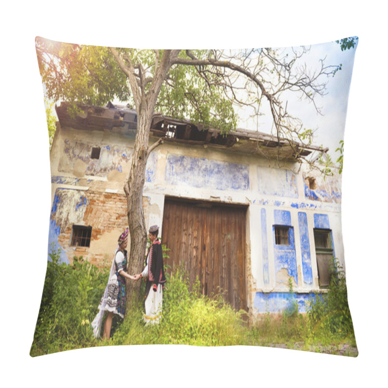 Personality  Couple Standing Near Old House Pillow Covers