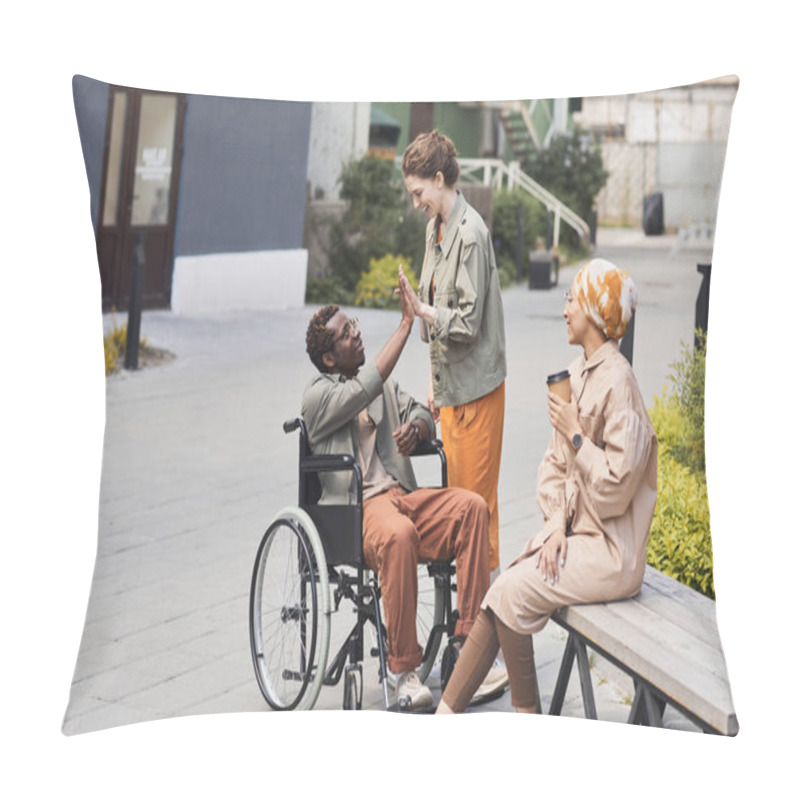 Personality  Welcoming Disabled Man Outdoors Pillow Covers