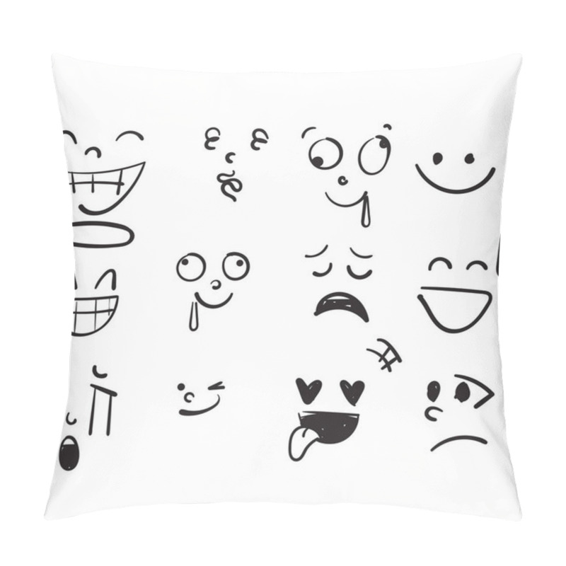 Personality  Hand Drawn Doodle Face Reaction Emotion Illustration Icon Collection Vector Pillow Covers