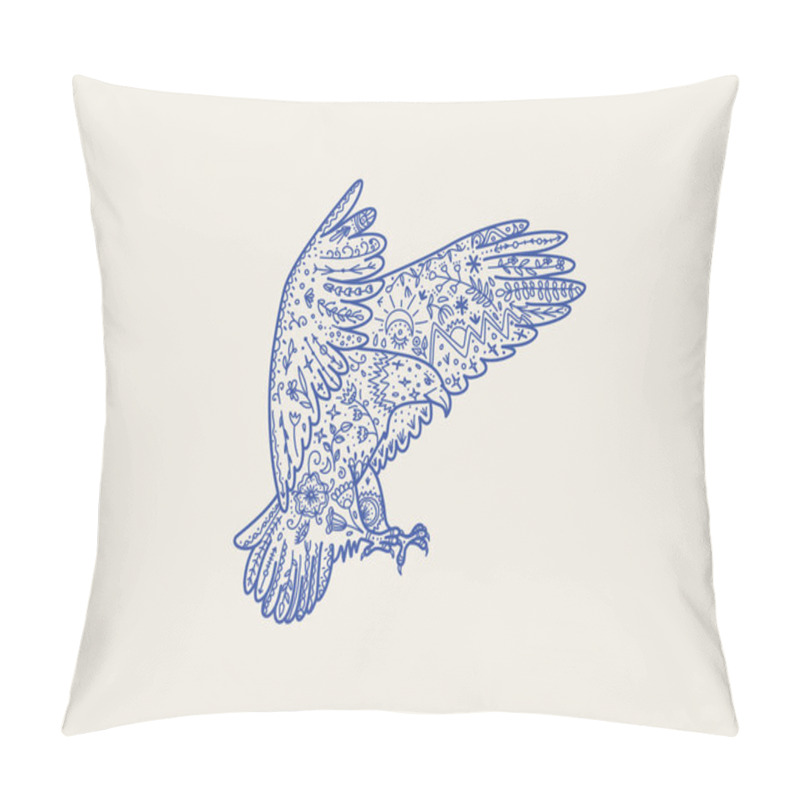 Personality  Scandinavian Folk Animal In Line Style. Eagle With Ornate Decoration, Symbols, Floral Pattern.  Pillow Covers