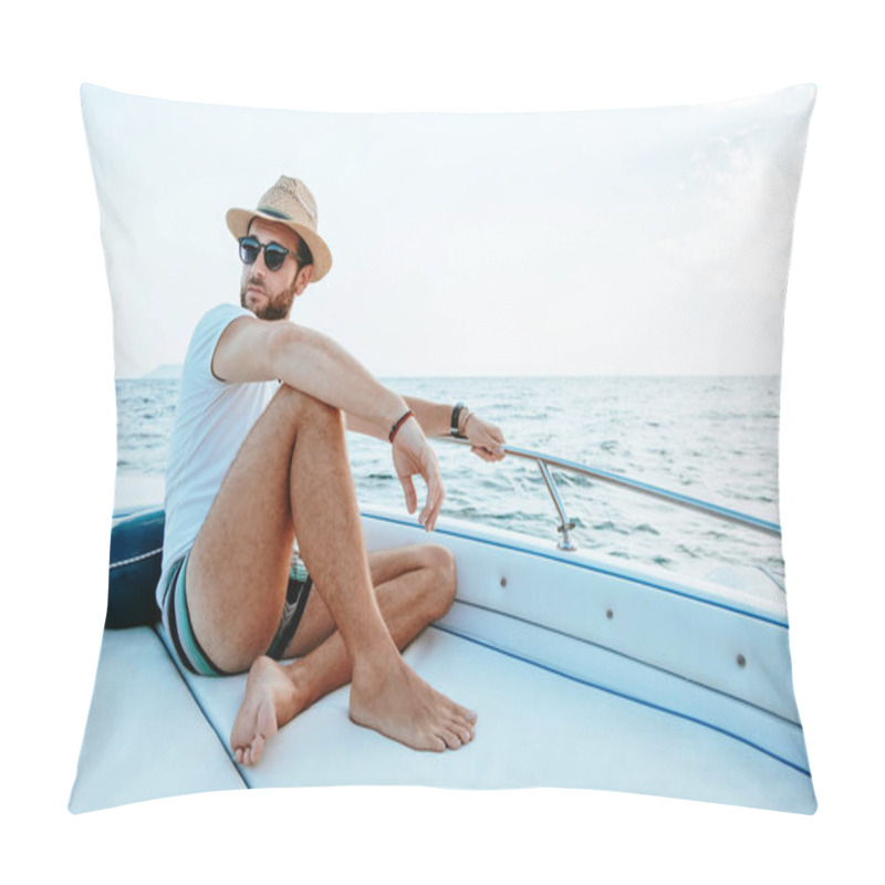 Personality  Young Man Enjoying A View Of The Sea From The Boat Pillow Covers