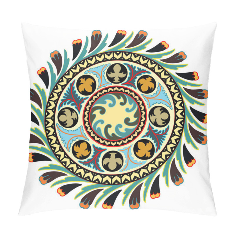 Personality  Round Vector Solar  Floral Ornament Motif, Composition Of Kazakh, Uzbek, Turk, Indian, Persian, Middle Asian, Arabian Islamic Vector Decorative Motifs And Elements, Damask Ornate Boho Style Vintage Decor Pillow Covers