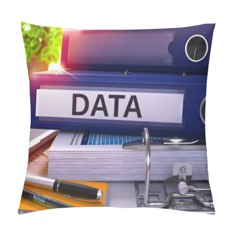 Personality  Data On Blue Office Folder. Toned Image. Pillow Covers