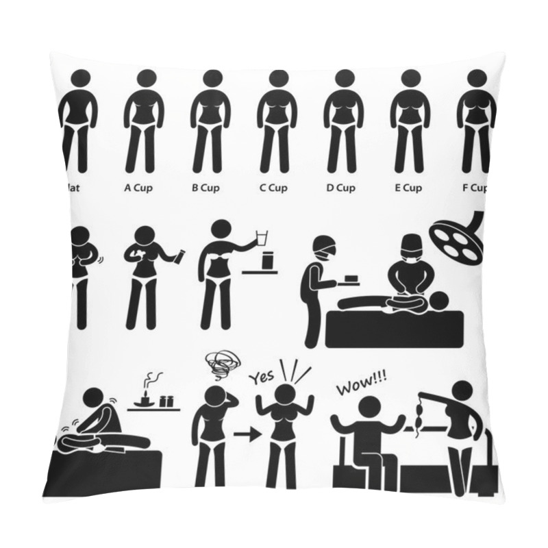 Personality  Woman Breast Size Bust Enlargement Enhancement Implant Augmentation Plastic Surgery Stick Figure Pictogram Icon Pillow Covers