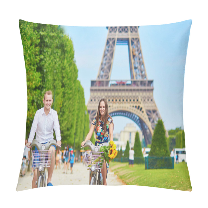 Personality  Young Couple Using Bicycles In Paris, France Pillow Covers