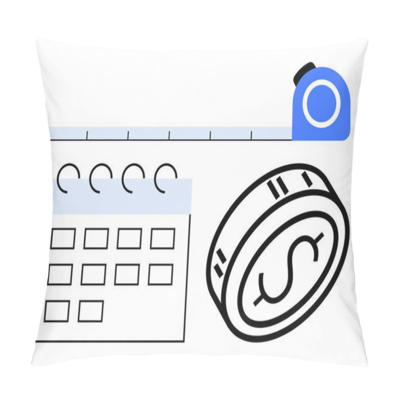 Personality  Measurement Tape, Calendar, And Coin Highlighting Project Planning, Time Management, And Budgeting. Ideal For Business Planning, Financial Management, Scheduling, Resource Allocation Project Pillow Covers