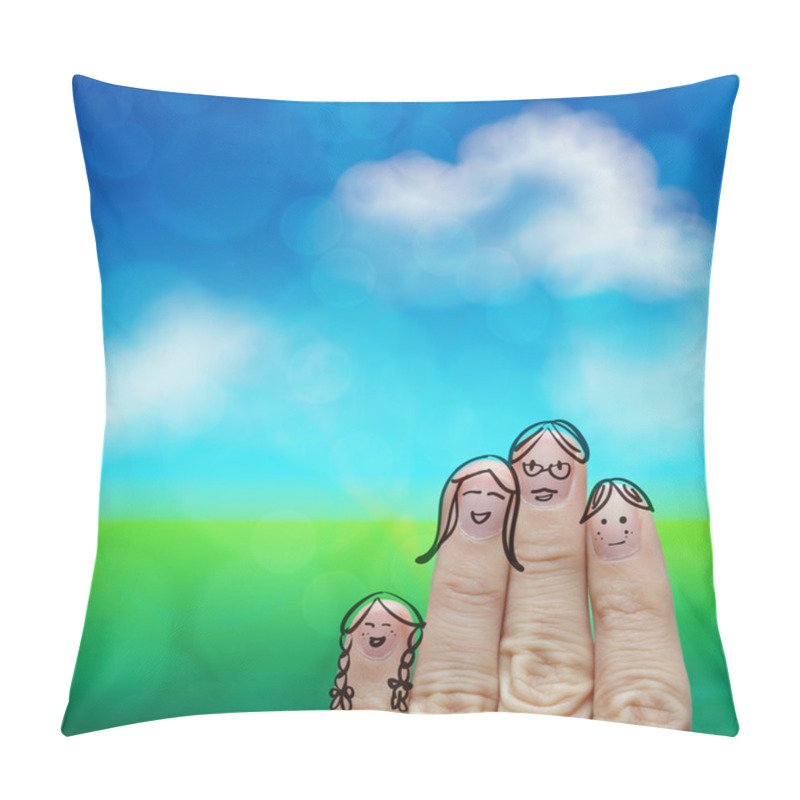 Personality  Happy Finger Family On Green Nature Background  Pillow Covers