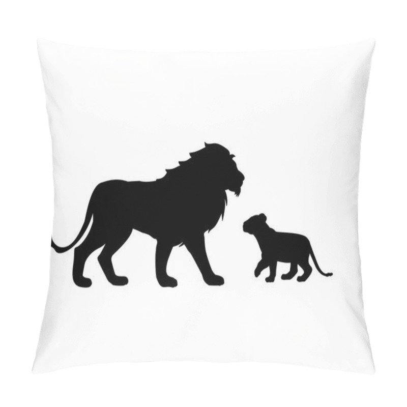 Personality  Lion And Lion Cub Predator Black Silhouette Animal Pillow Covers