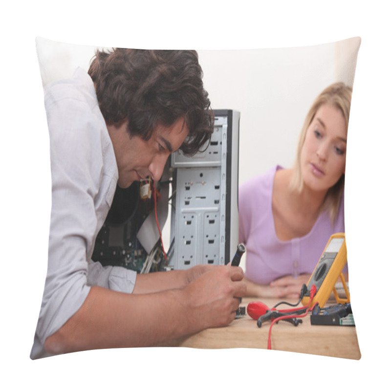 Personality  Man Repairing His Computer. Pillow Covers