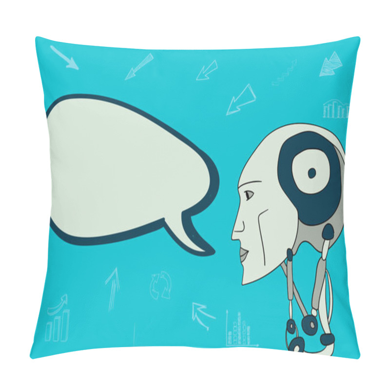 Personality  The Head Of The Robot And A Lot Of Conversational Bubbles. Business Talk Pillow Covers