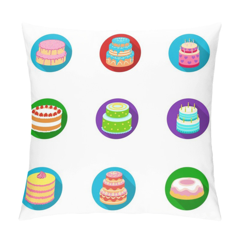 Personality  Cakes For The Holidays. A Set Of Different Sweets. Beautifully Decorated Cakes And Muffins.Cakes Icon In Set Collection On Flat Style Vector Symbol Stock Illustration. Pillow Covers