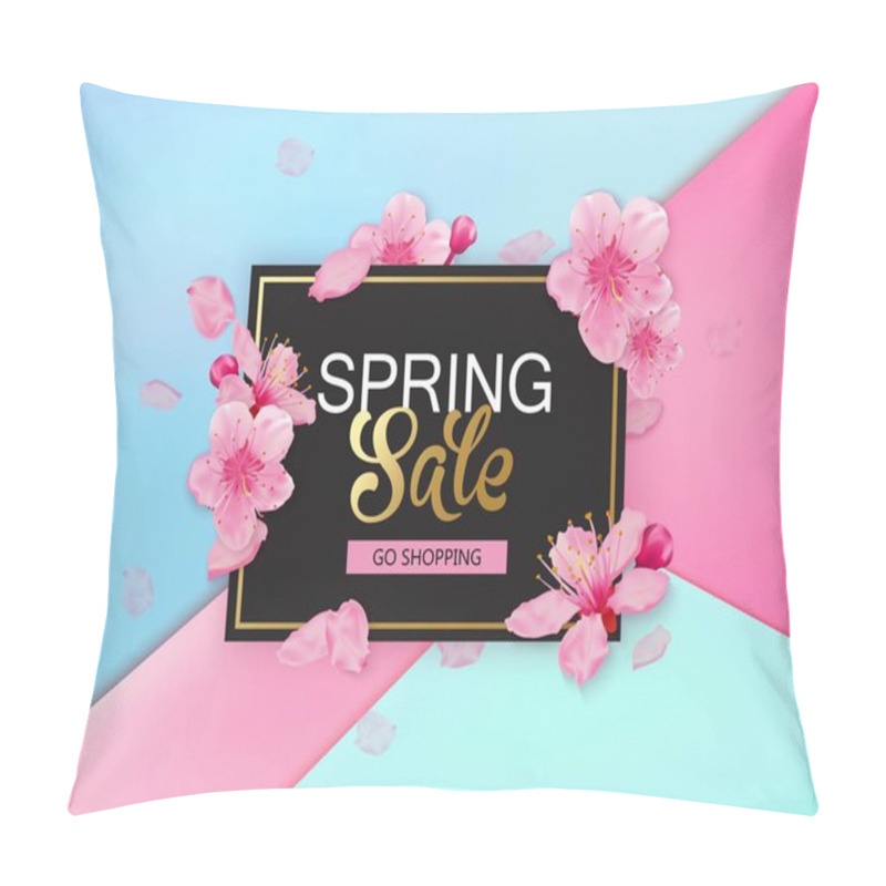 Personality  Spring Sale Background With Flowers. Season Discount Banner Design With Cherry Blossoms And Petals. Pillow Covers