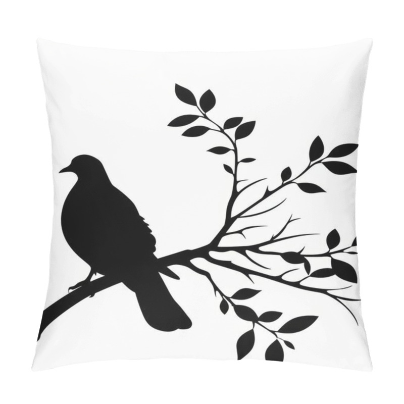 Personality  Silhouetted Bird Perched On A Branch Against A White Background. Pillow Covers