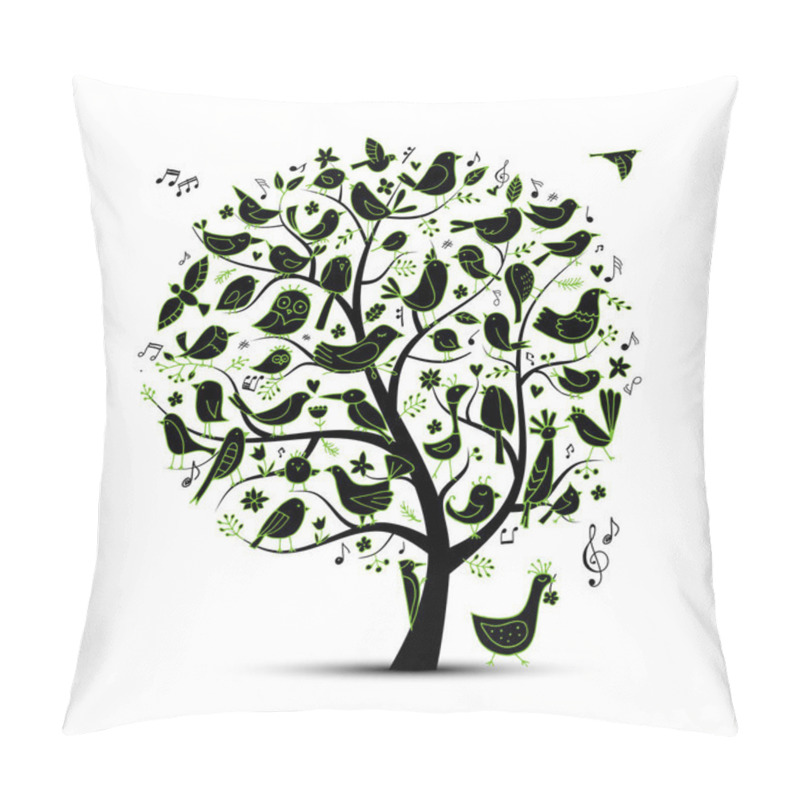 Personality  Tree With Birds, Sketch For Your Design. Vector Illustration Pillow Covers