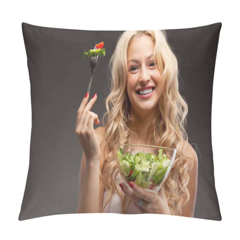 Personality  Happy Healthy Woman With Salad Pillow Covers