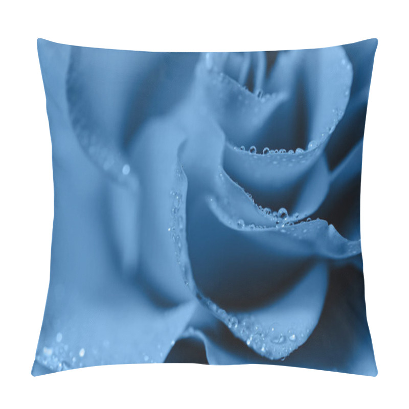 Personality  Delicate Rose Close-up Toned Blue. Abstract Blurred Background, Dew Drops. Selective Focus, Bokeh. Pillow Covers