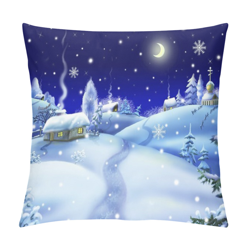 Personality  Winter Night In A Village Pillow Covers