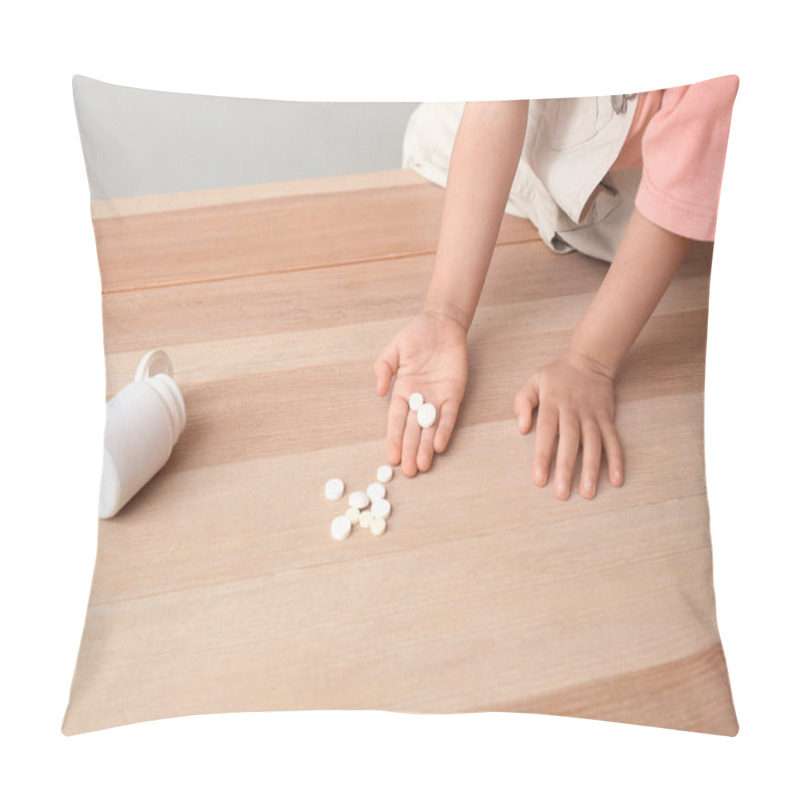 Personality  Little African-American Girl Playing With Drugs At Table. Child In Danger Pillow Covers