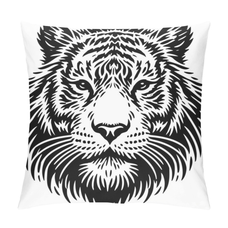 Personality  Stylized Tiger Head Illustration With Crescent Moon And Stars In Tribal Art Style Pillow Covers