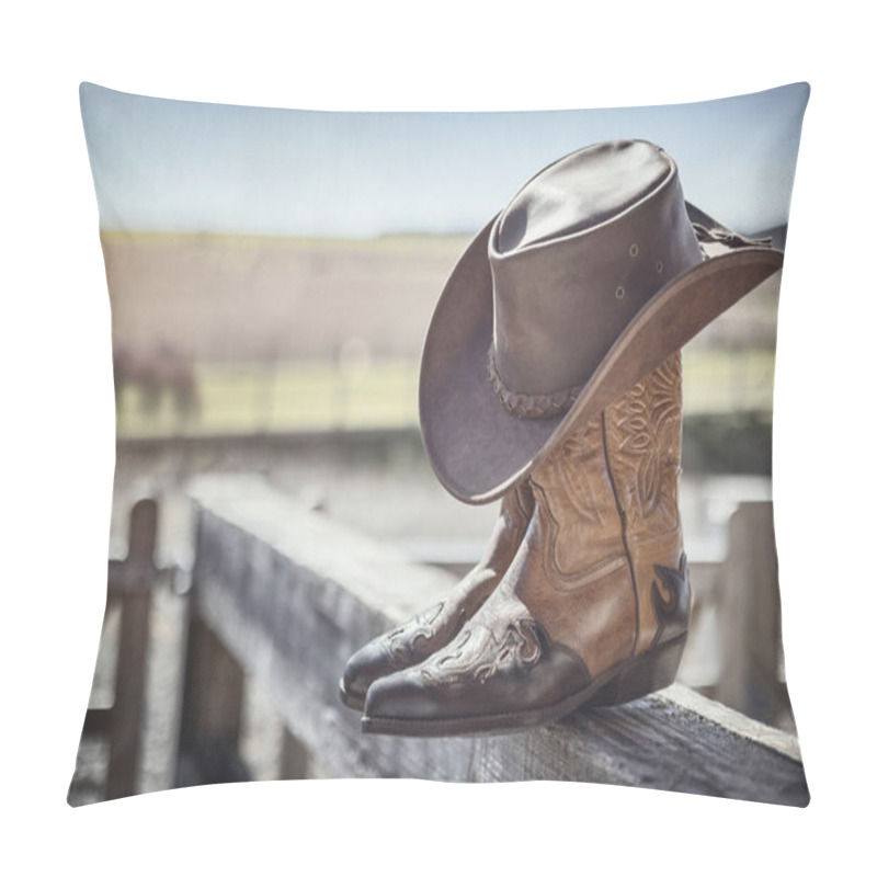 Personality  Country Music Festival Live Concert With Cowboy Hat And Boots By Ranch Stables Pillow Covers