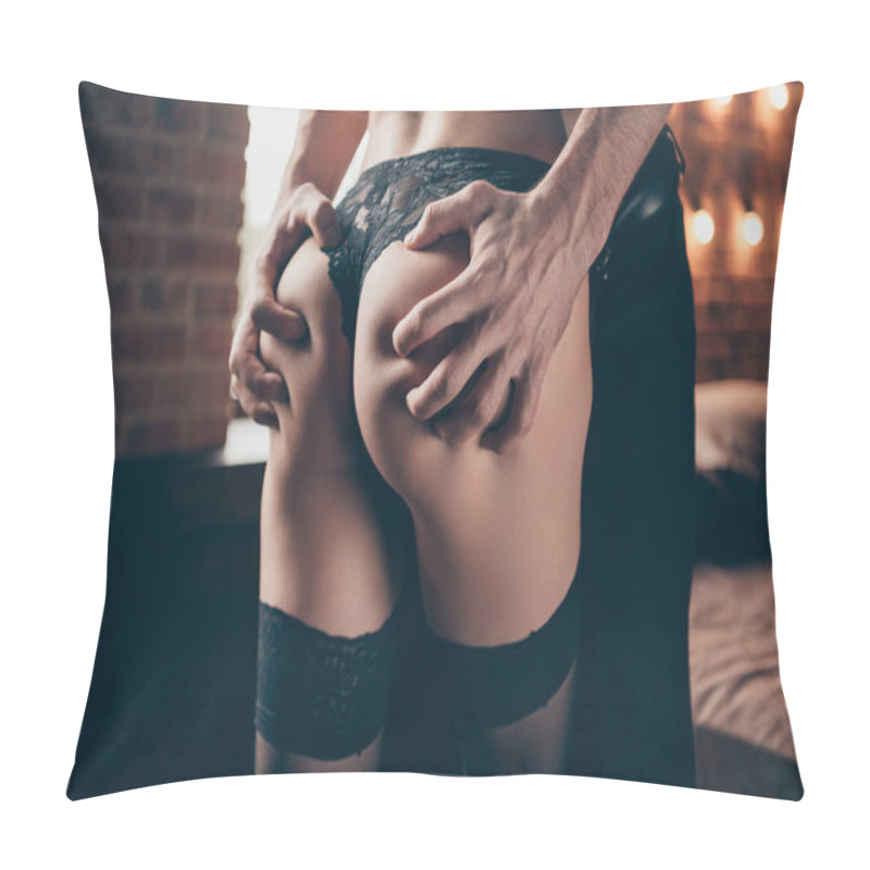 Personality  Cropped Close-up View Of Nice Attractive Stunning Gorgeous Sporty Feminine Slim Fit Thin Slender Form Shape Figure Lady Passionate Guy Affair Betrayal In Loft Brick Industrial Style Interior Pillow Covers