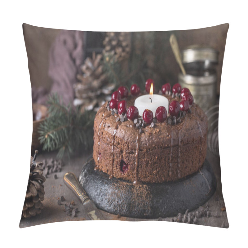 Personality  Chocolate Cherry Cake With Big Candle  Pillow Covers