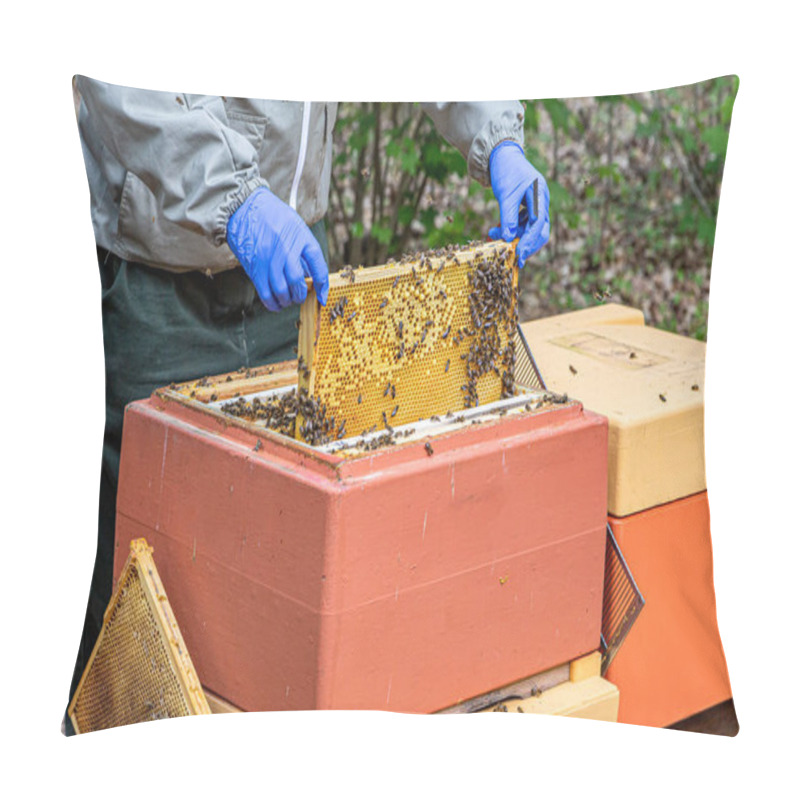 Personality  A Beekeeper Works With Honeycombs That Are Full Of Bees Pillow Covers