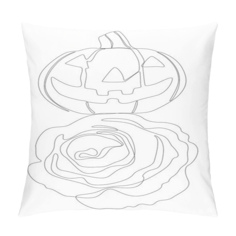 Personality  One Continuous Line Of Jack O' Lantern With Rose Flowers. Thin Line Illustration Vector Concept. Contour Drawing Creative Ideas. Pillow Covers