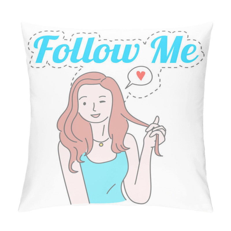 Personality  Hand Drawn Style Girl Promoting Herself, Teasing Her Hair. Blogging And Streaming. Painted Character Pillow Covers