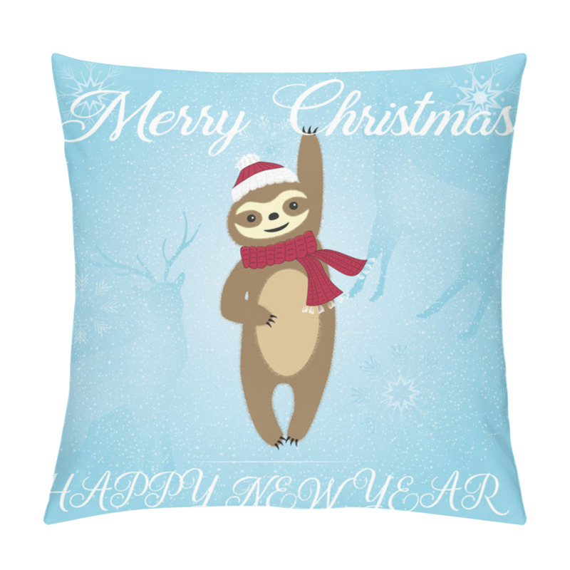 Personality  Merry Christmas Sloth Blue Style Pillow Covers