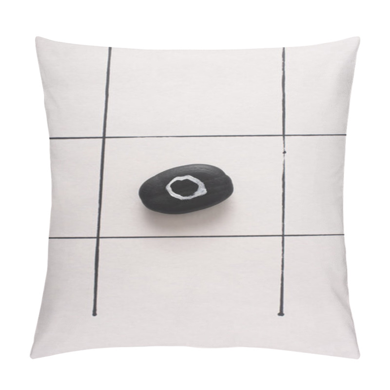 Personality  Top View Of Tic Tac Toe Game With Black Pubble Marked With Naught On White Paper Pillow Covers