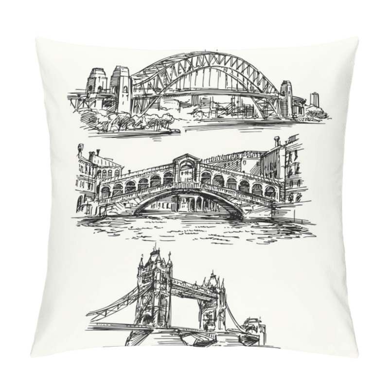 Personality  Famous Bridges - Hand Drawn Set Pillow Covers