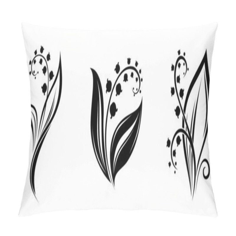 Personality  Lily of the valley flowers. Vector black silhouettes. pillow covers