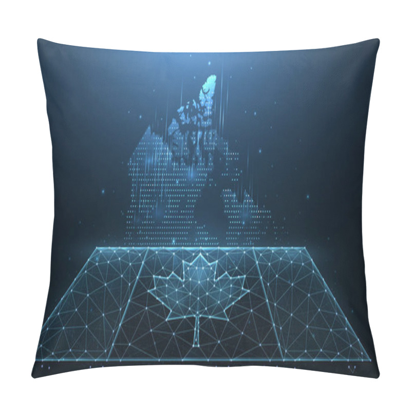 Personality  Polygonal Vector Illustrations Of The Map And Flag Canada On A Dark Blue Background. Pillow Covers