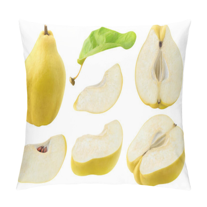 Personality  Isolated Cut Quince Collection. Whole Quince Fruit And Pieces Of Different Shape Isolated On White Background With Clipping Path Pillow Covers