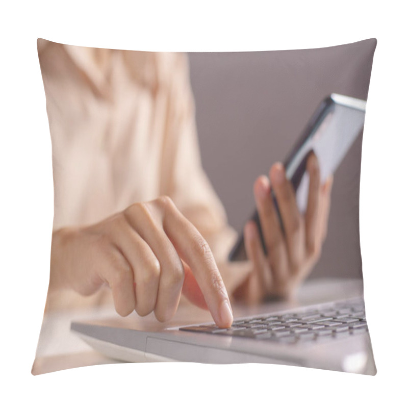 Personality  Woman Hand Enter A One Time Password For The Validation Process On Laptop, Mobile OTP Secure Verification Method, 2-Step Authentication Web Page, Concept Cyber Security Safe Data Protection Business. Pillow Covers