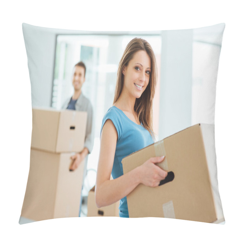 Personality  Young Couple Moving In A New House Pillow Covers