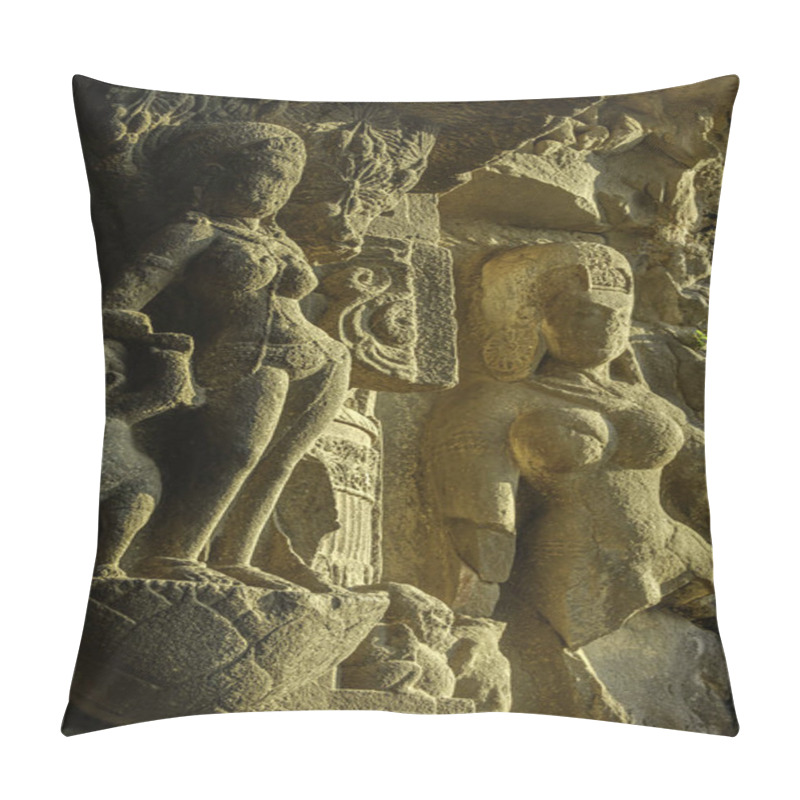 Personality  The Rock Cut Ellora Caves Complex Near Aurangabad India. Pillow Covers