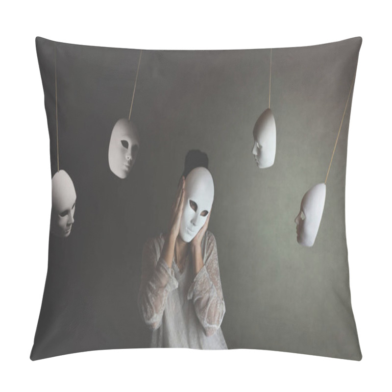 Personality  Person With Mask Does Not Want To Hear The Judgment Of Other Masks, Concept Of Judgment And Introspection Pillow Covers