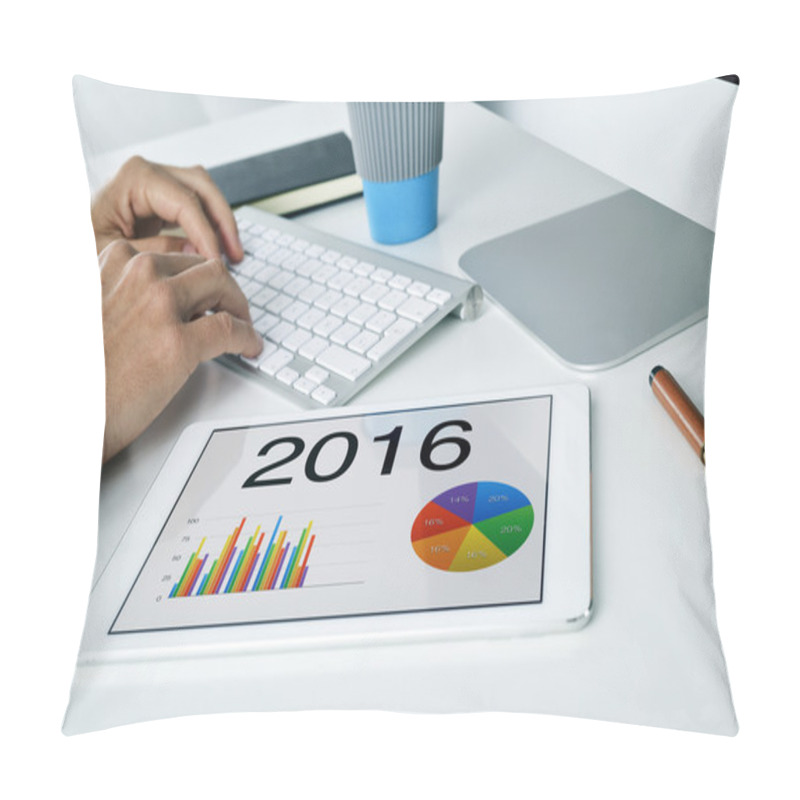 Personality  Man With The Economic Forecast For 2016 In His Tablet Pillow Covers