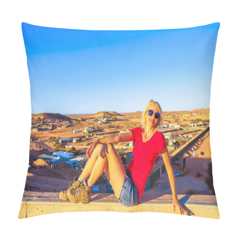 Personality  Tourist Woman In Coober Pedy Pillow Covers