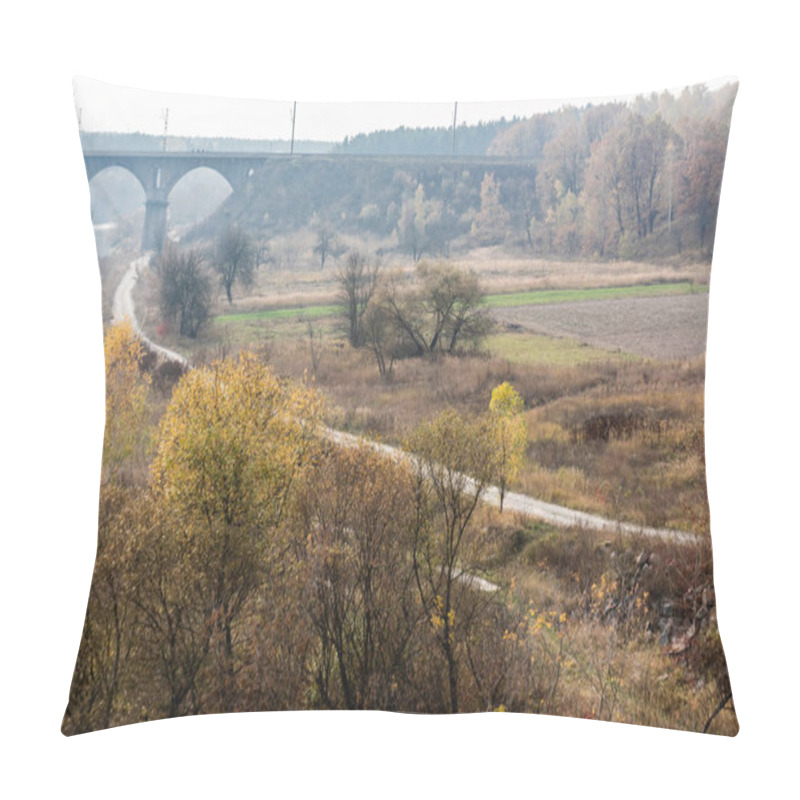 Personality  Green Trees In Forest Near Path And Old Bridge  Pillow Covers