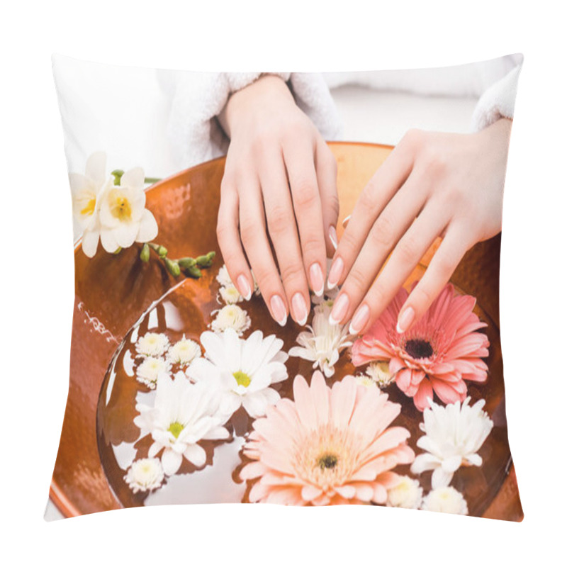 Personality  Cropped View Of Woman Making Spa Procedure With Flowers In Beauty Salon, Nail Care Concept Pillow Covers