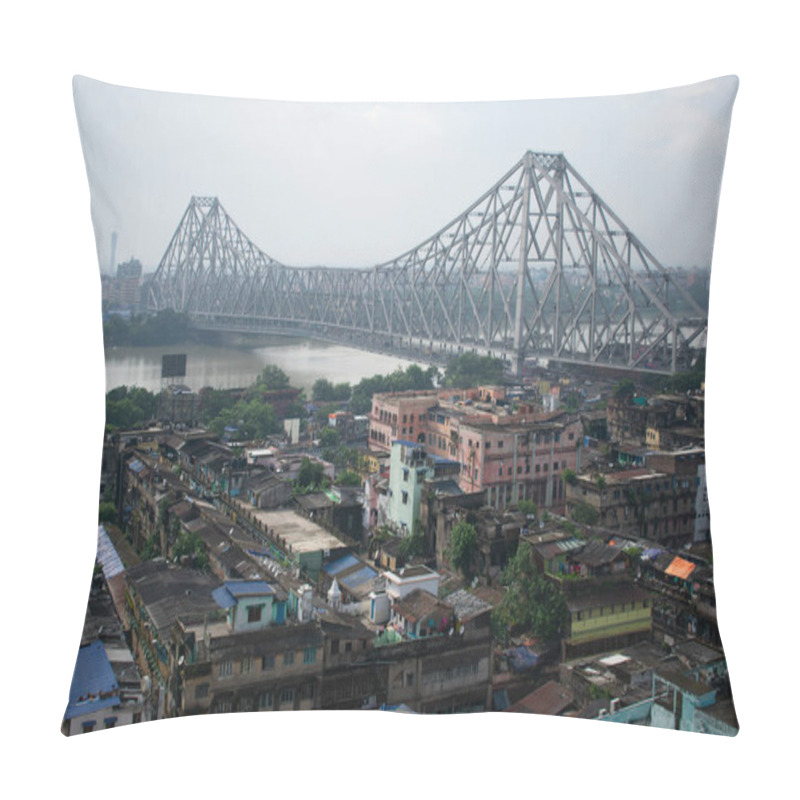 Personality  Bird Eye View Of Kolkata City With Hooghly River And Howrah Bridge Pillow Covers