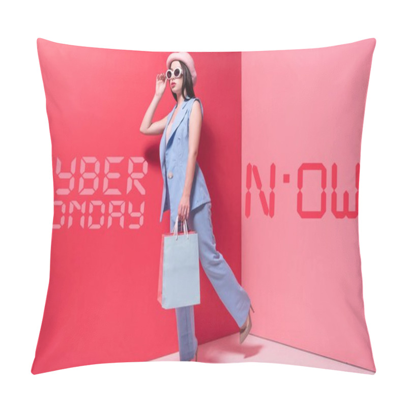 Personality  Stylish Girl With Shopping Bags Pillow Covers