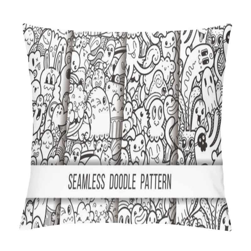 Personality  Collection Of Funny Doodle Monsters Seamless Pattern For Prints, Designs And Coloring Books Pillow Covers