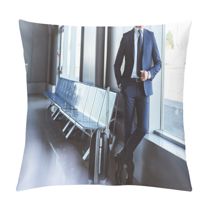 Personality  Businessman Standing At Departure Lounge And Looking At Window In Airport Pillow Covers