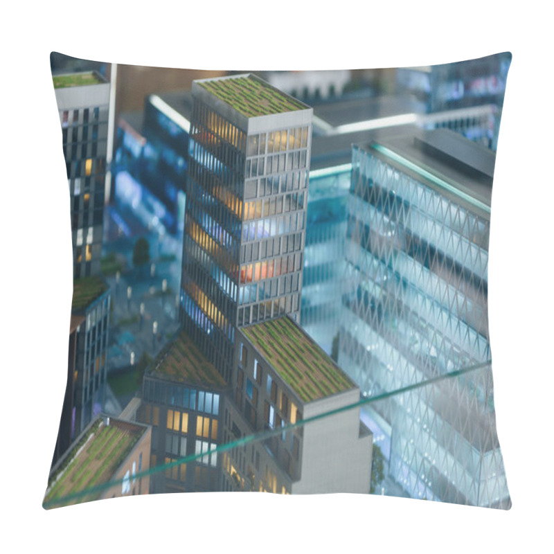 Personality  Close-up Shot Of Plastic Miniature Model Of Modern City Under Glass Pillow Covers