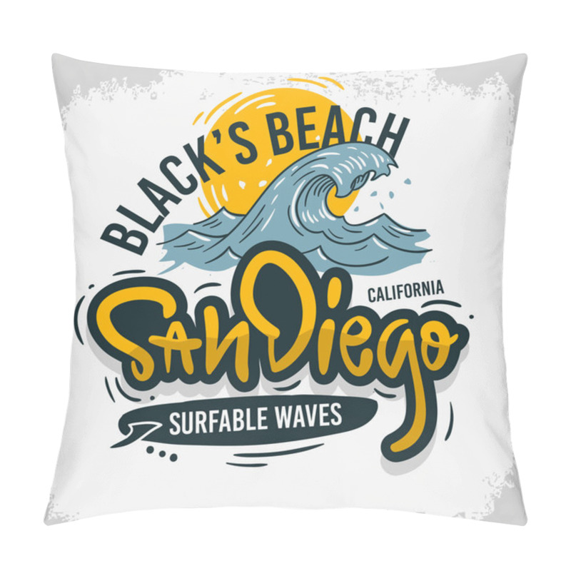 Personality  San Diego California United States Usa Surfing Surf  Design  Hand Drawn Lettering Type Logo Sign Label For Promotion Ads T Shirt Or Sticker Poster Vector Image Pillow Covers