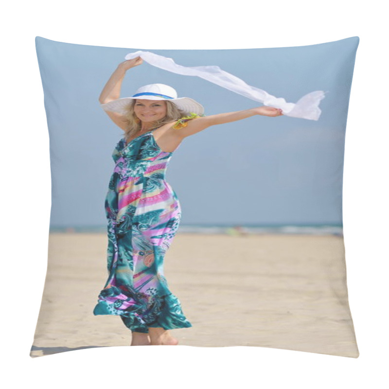 Personality  Young Beautiful Woman Relaxing On The Beach In Warm Summer Day Pillow Covers